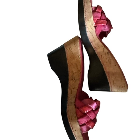 Coldwater Creek Pink Ribbon / Leather Weave Sandals Slip-On Sz 6 - Picture 2 of 5